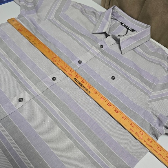 Travis Mathew Shirt Mens XL Purple Gray Striped Button Up Short Sleeve‎ Office - Picture 9 of 11